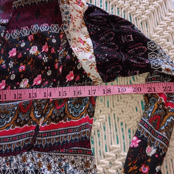 Unbranded~Purple Colorful Floral Tie Neck Long Sleeve Patchwork Peasant Blouse - Picture 6 of 9